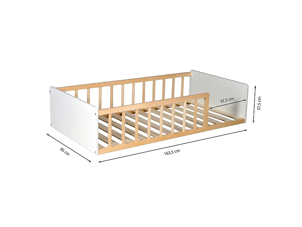 LIT 80x160 PILOU avec sommier / Blanc et Bois clair