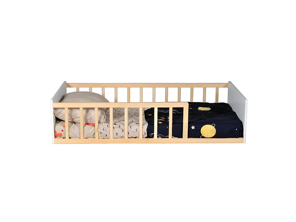 LIT 80x160 PILOU avec sommier / Blanc et Bois clair