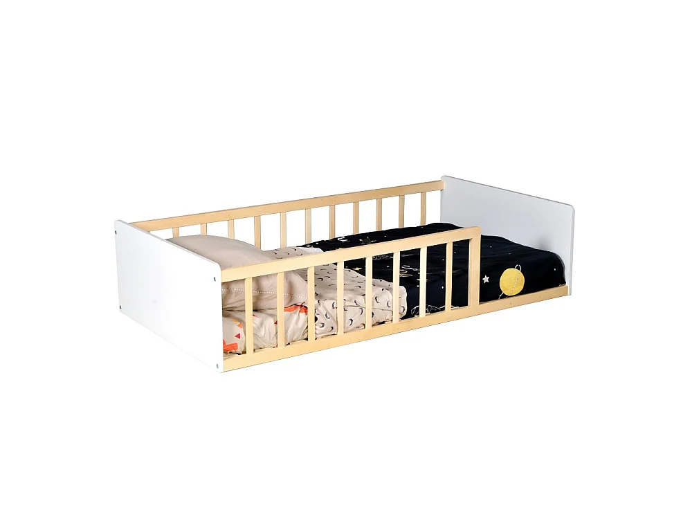 LIT 80x160 PILOU avec sommier / Blanc et Bois clair