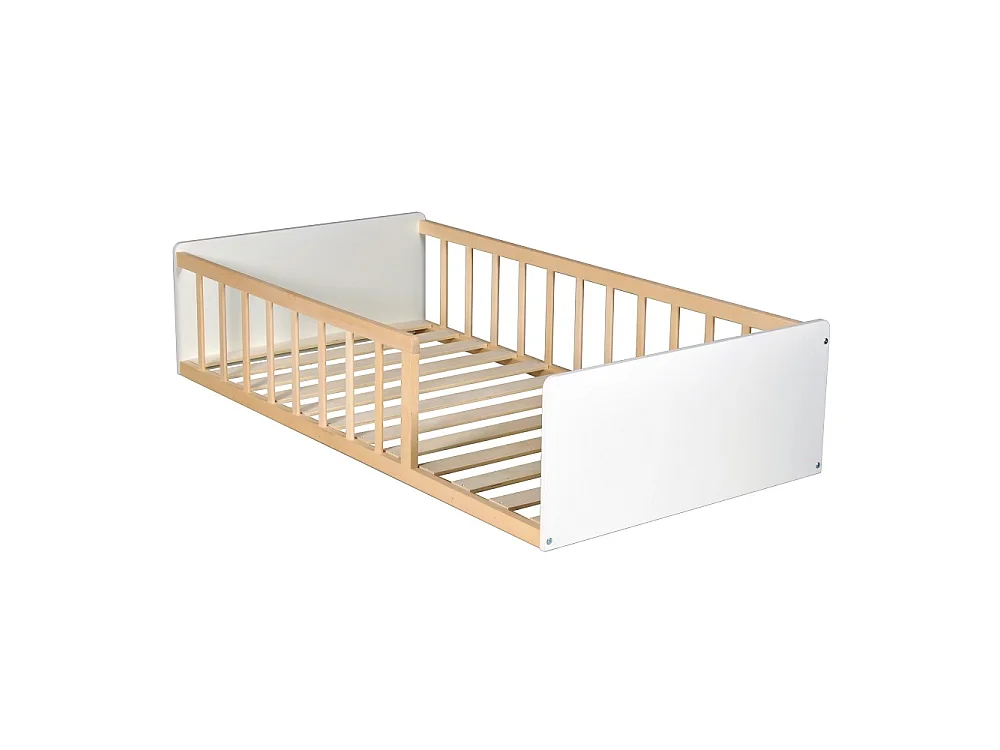 LIT 80x160 PILOU avec sommier / Blanc et Bois clair