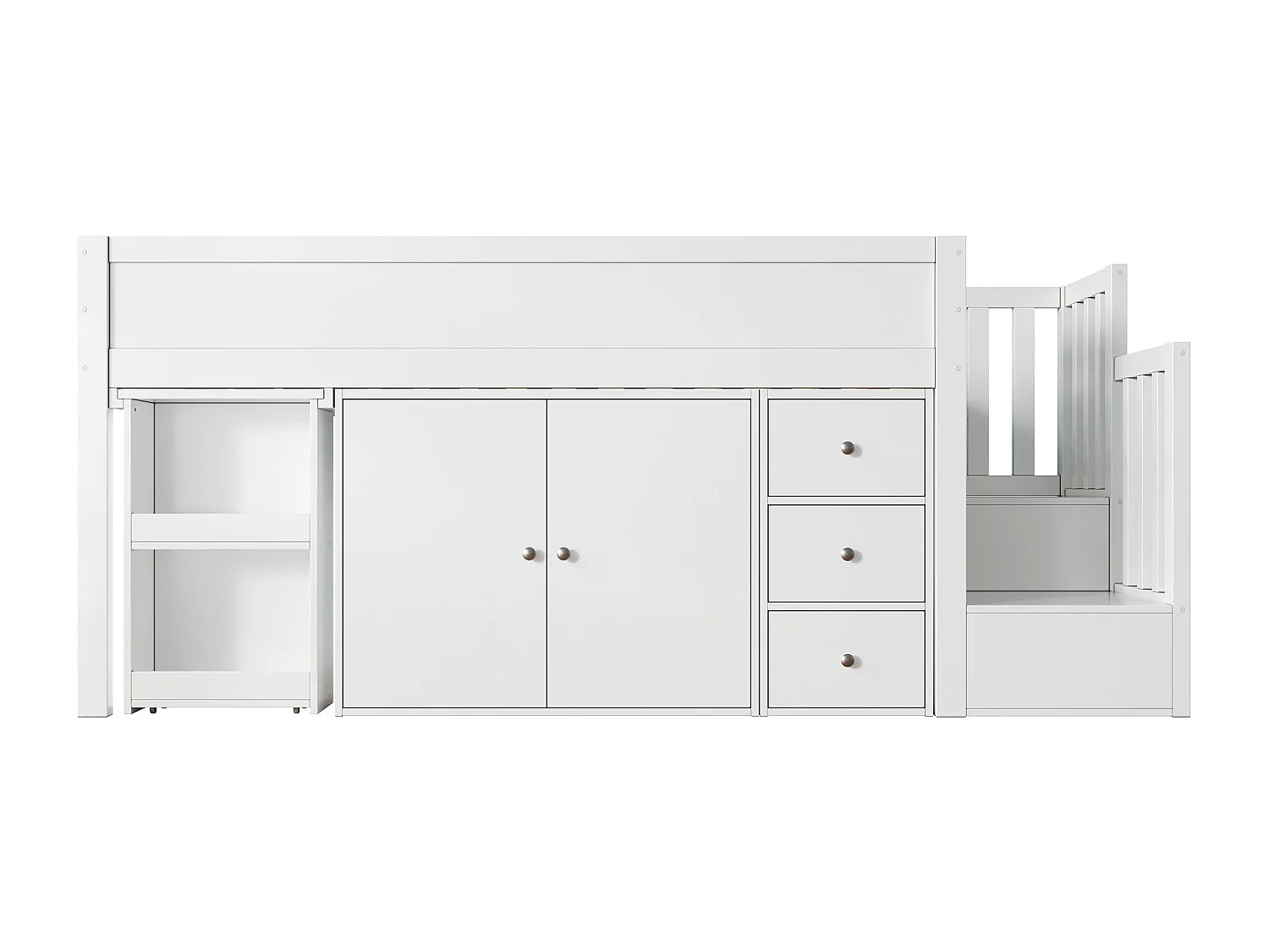 Lit mezzanine pour enfant 90x200cm- avec bureau coulissant + rangement latéral - avec armoire - avec escalier - Blanc