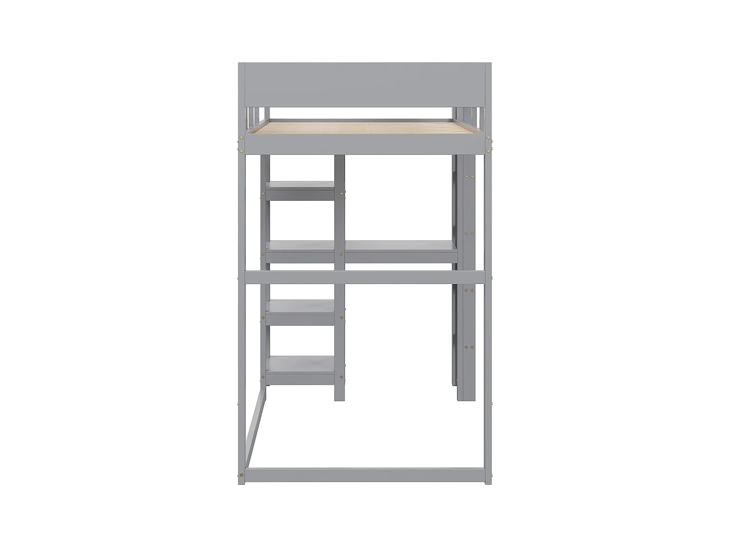 Lit mezzanine 90 x 200 cm - avec échelle - avec étagères de rangement - bois massif - avec sommier à lattes - gris (matelas non inclus)