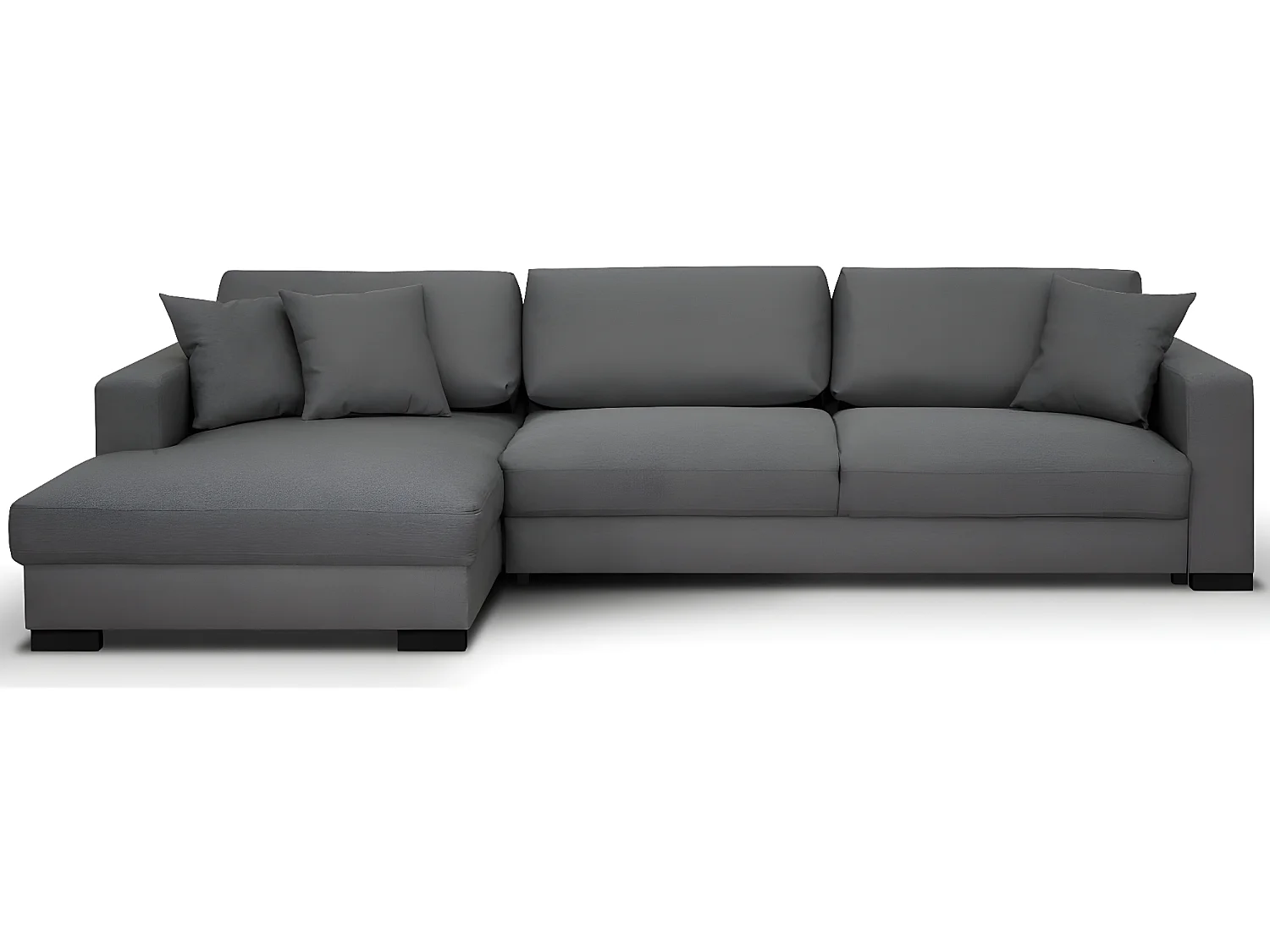 Canapé d'angle gauche convertible 5 places en tissu gris souris avec coffre de rangement - Robin