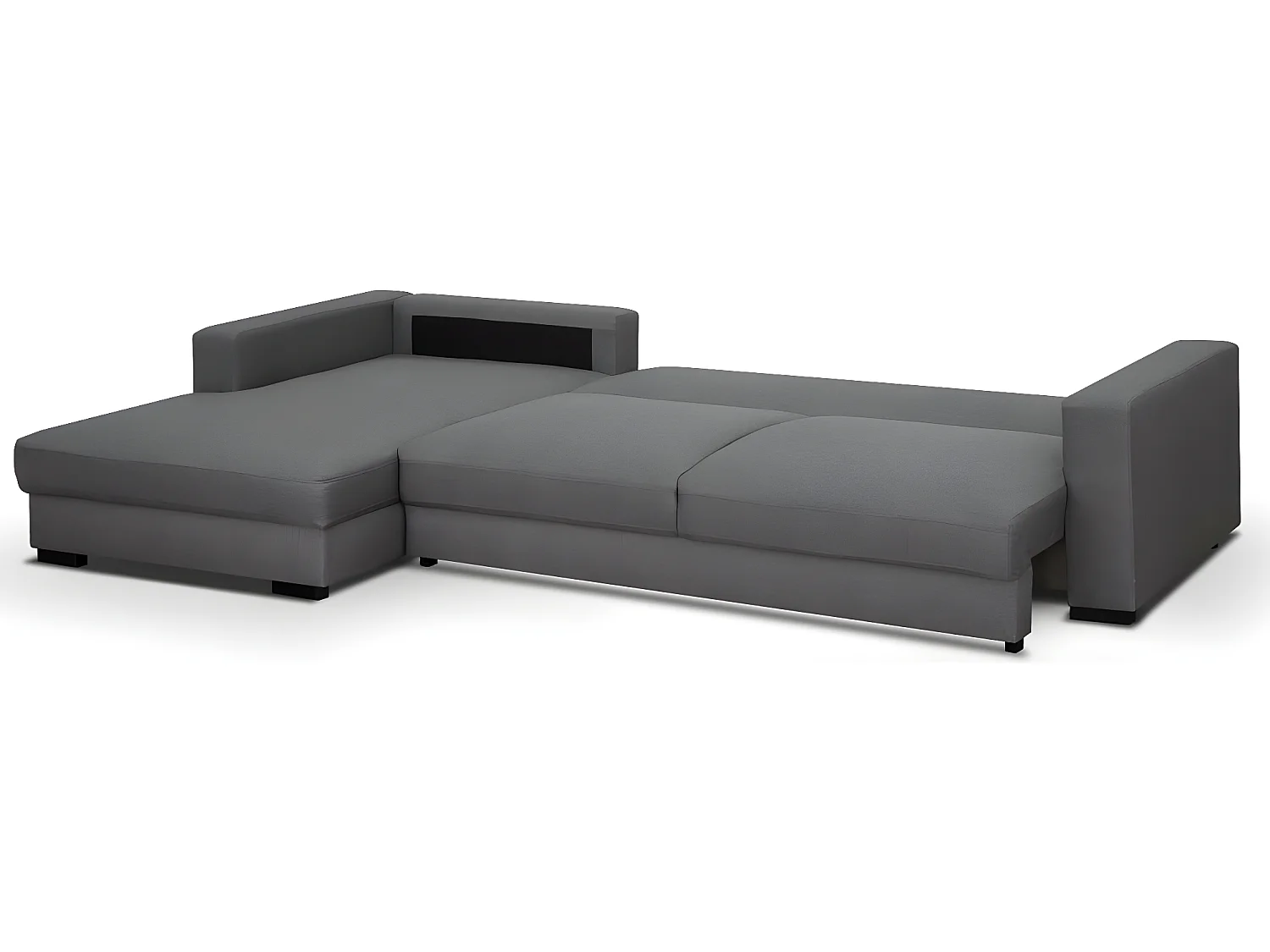 Canapé d'angle gauche convertible 5 places en tissu gris souris avec coffre de rangement - Robin