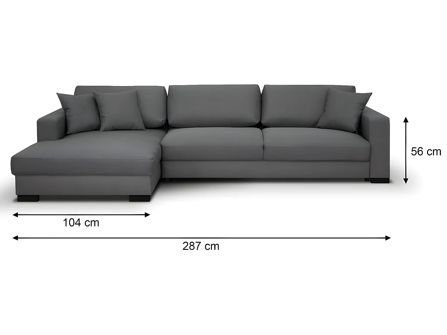 Canapé d'angle gauche convertible 5 places en tissu gris souris avec coffre de rangement - Robin