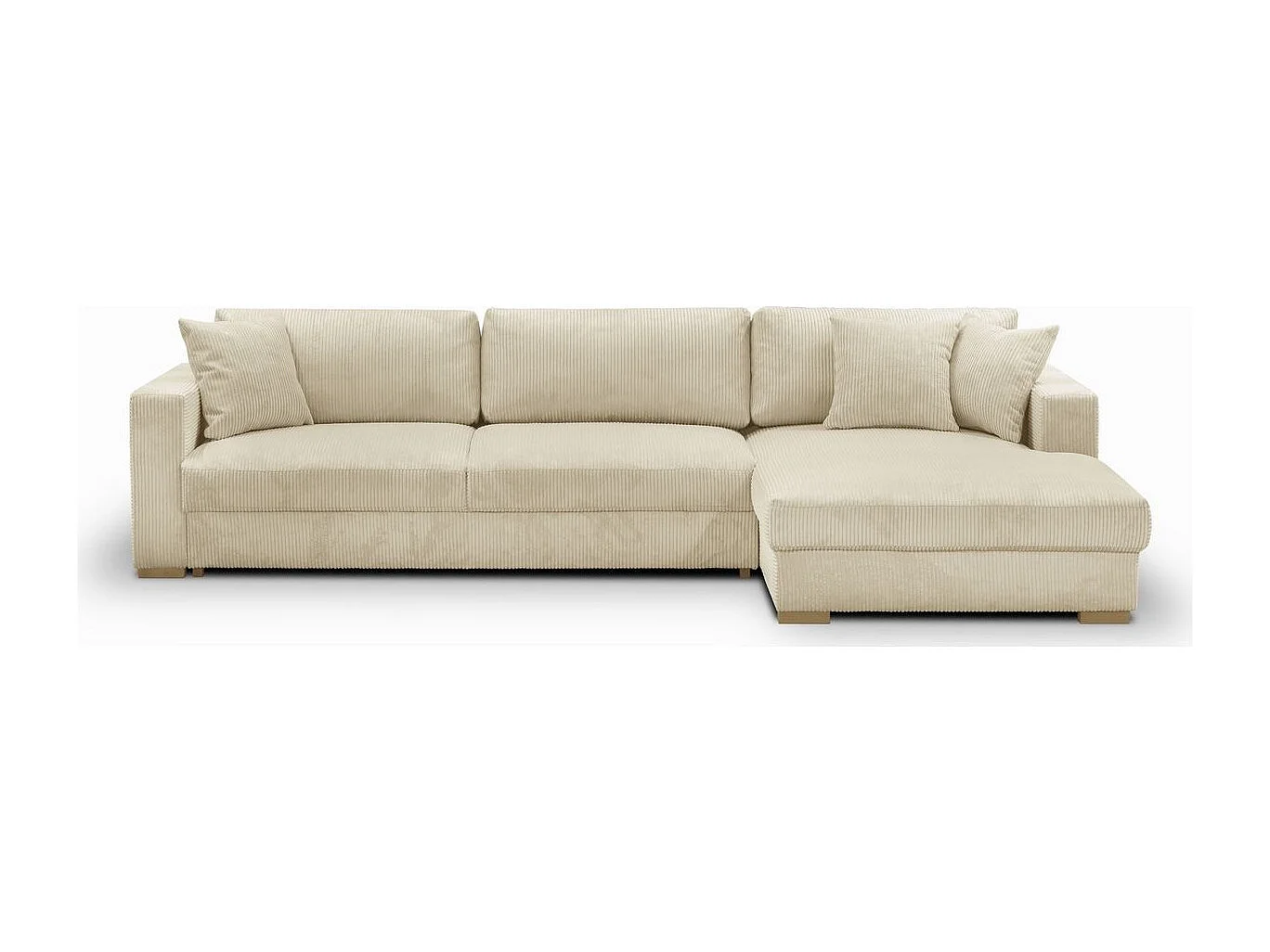 Canapé d'angle droit convertible 5 places en velours côtelé beige - Robin