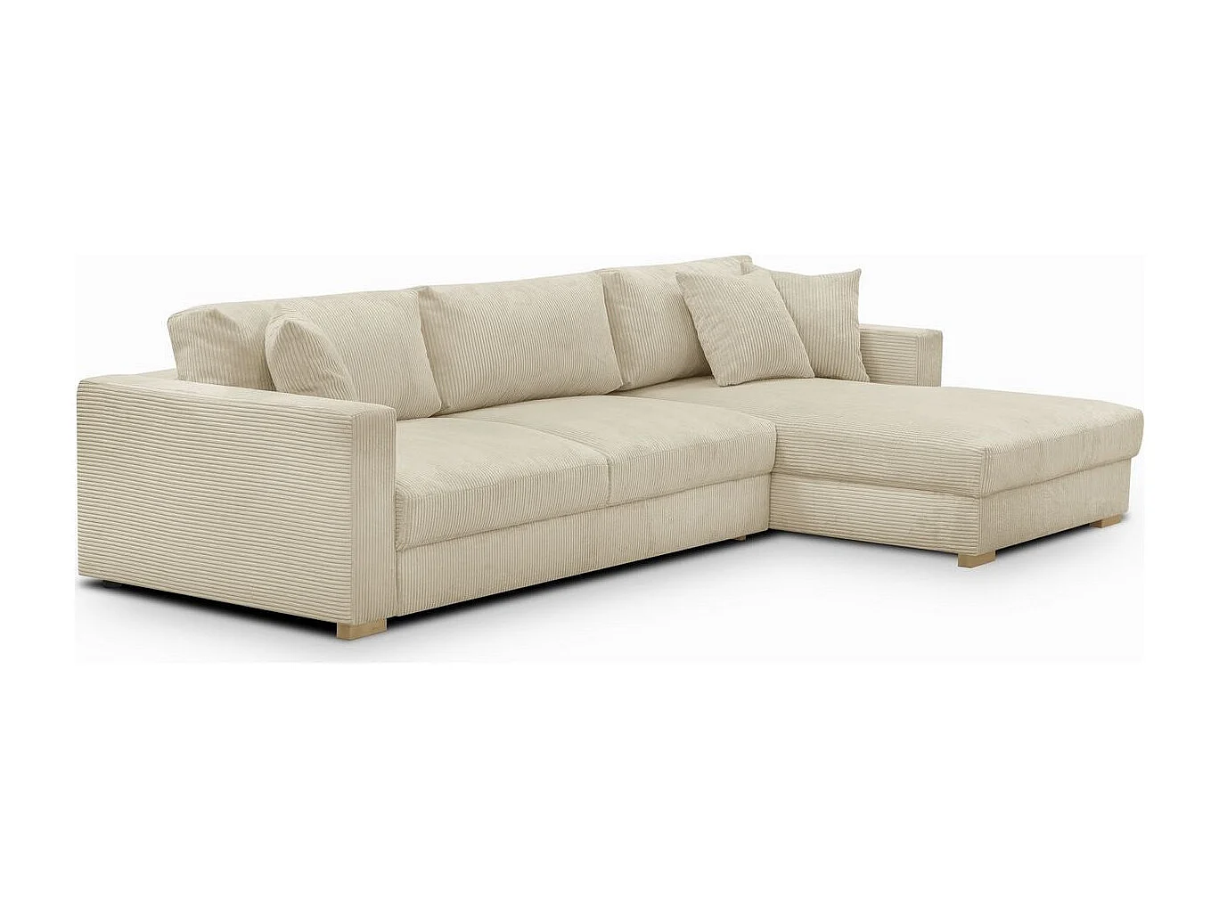 Canapé d'angle droit convertible 5 places en velours côtelé beige - Robin