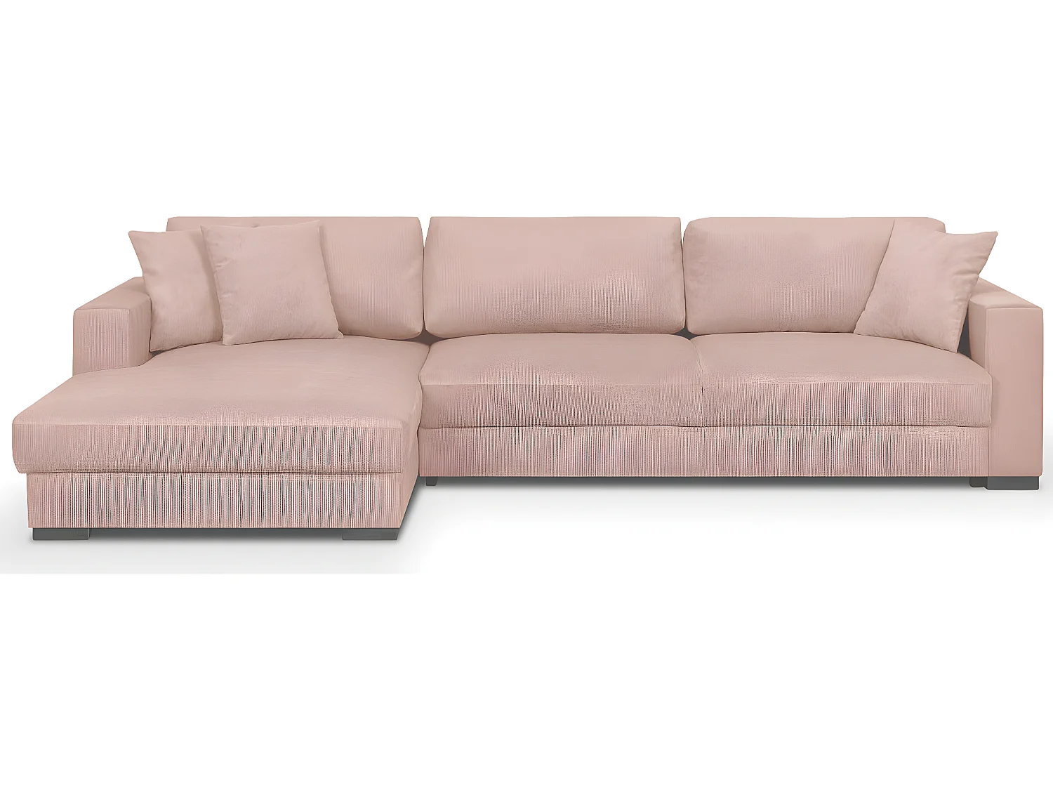 Canapé d'angle à gauche convertible 5 places en velours fines côtes rose pâle - Robin