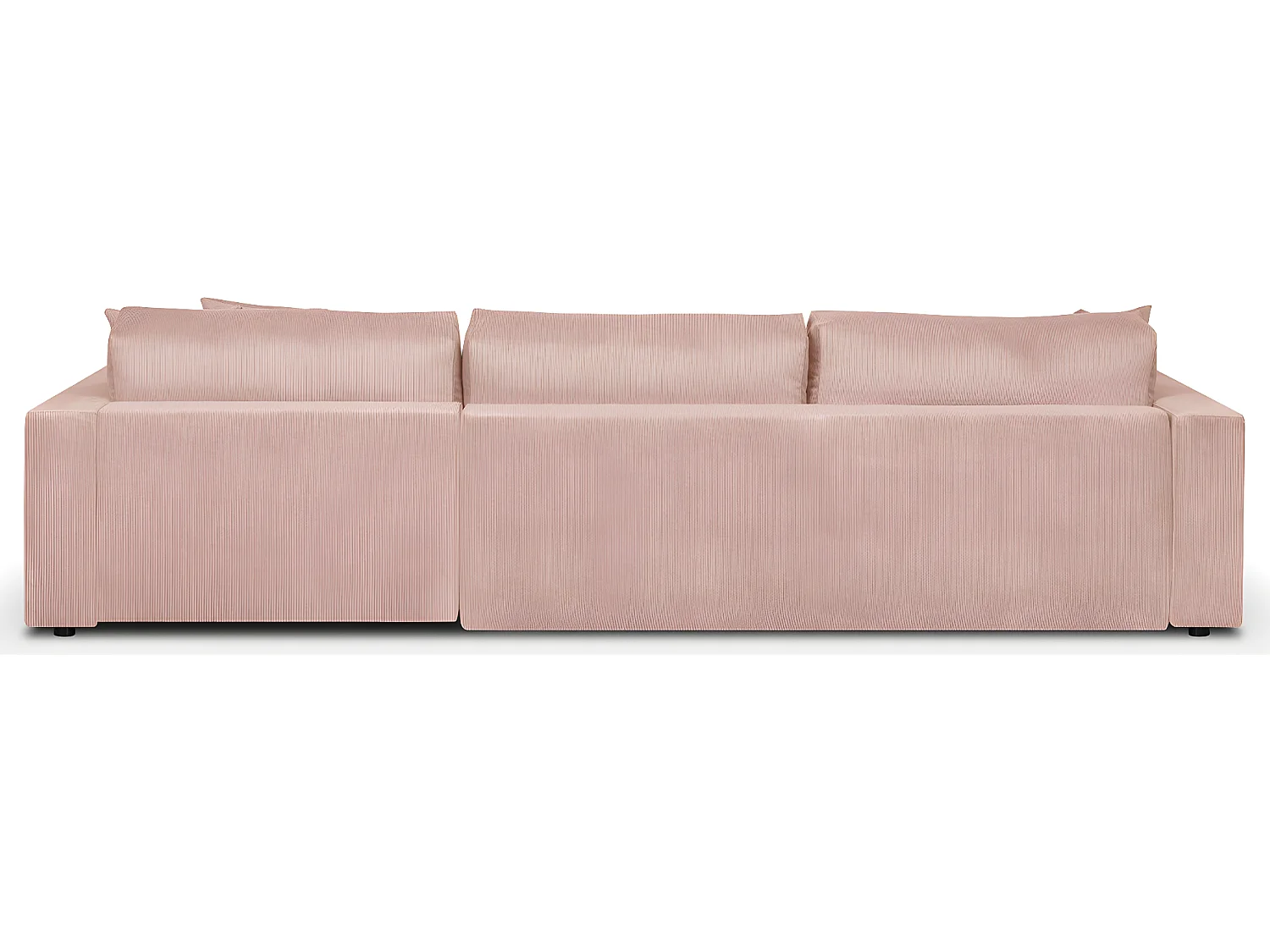 Canapé d'angle à gauche convertible 5 places en velours fines côtes rose pâle - Robin
