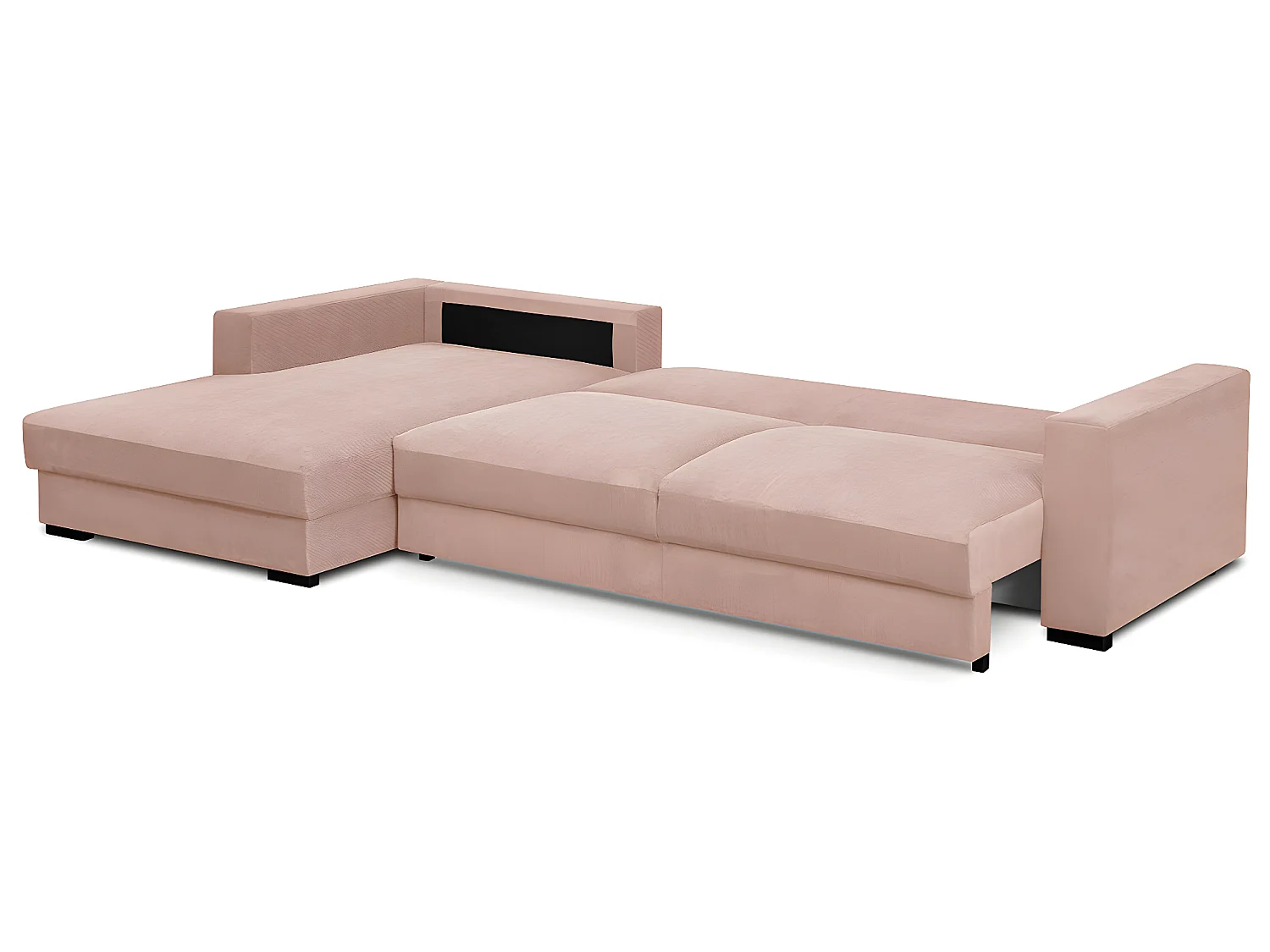 Canapé d'angle à gauche convertible 5 places en velours fines côtes rose pâle - Robin