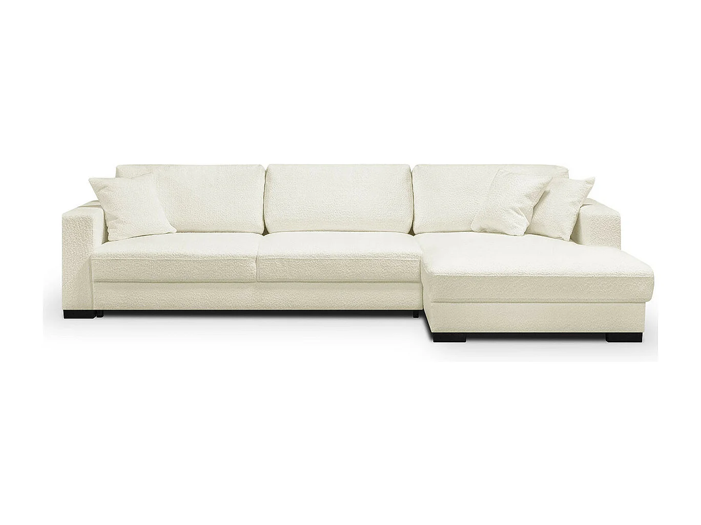 Canapé d'angle à droite convertible 5 places en tissu bouclette beige - Robin