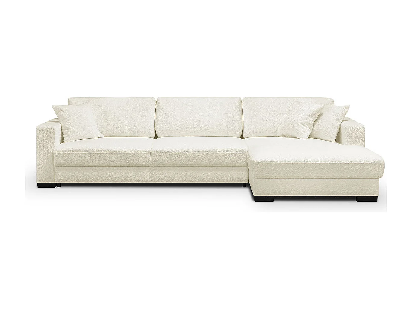 Canapé d'angle à droite convertible 5 places en tissu bouclette beige - Robin