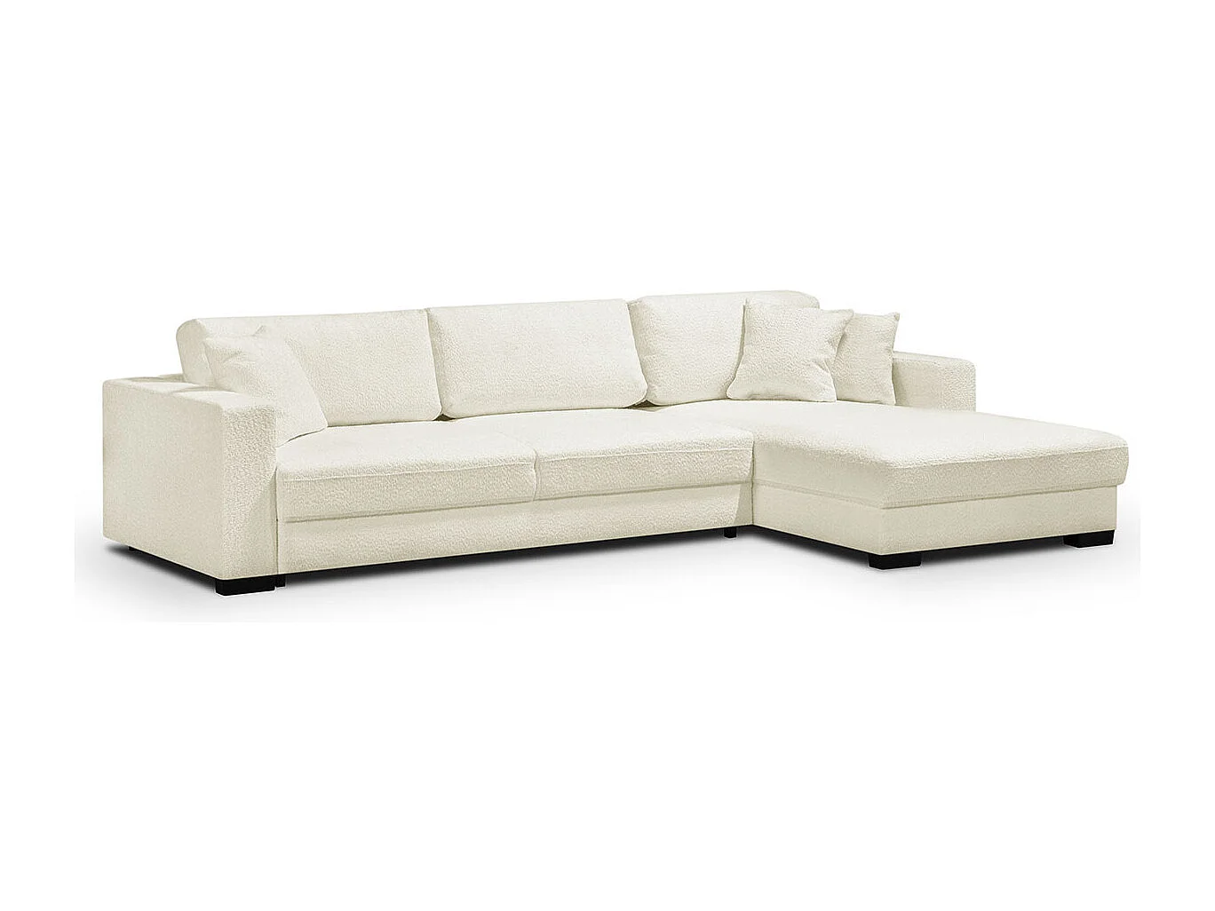 Canapé d'angle à droite convertible 5 places en tissu bouclette beige - Robin