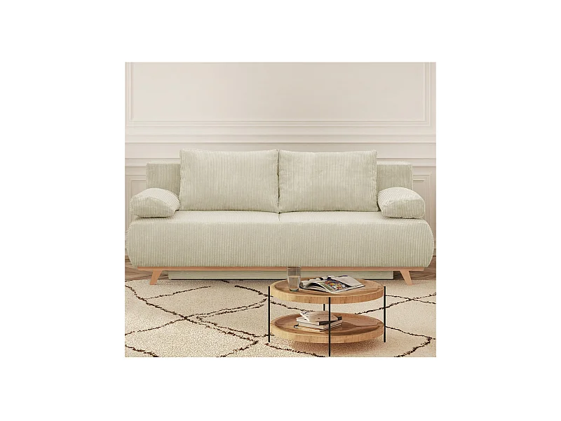 Canapé convertible 3 places avec coffre de rangement en velours côtelé beige - Laria