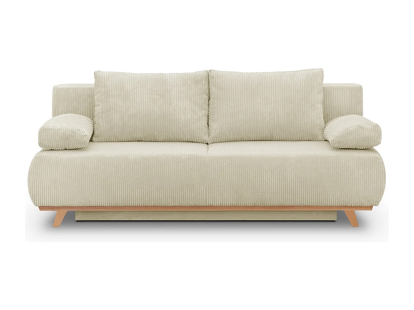 Canapé convertible 3 places avec coffre de rangement en velours côtelé beige - Laria