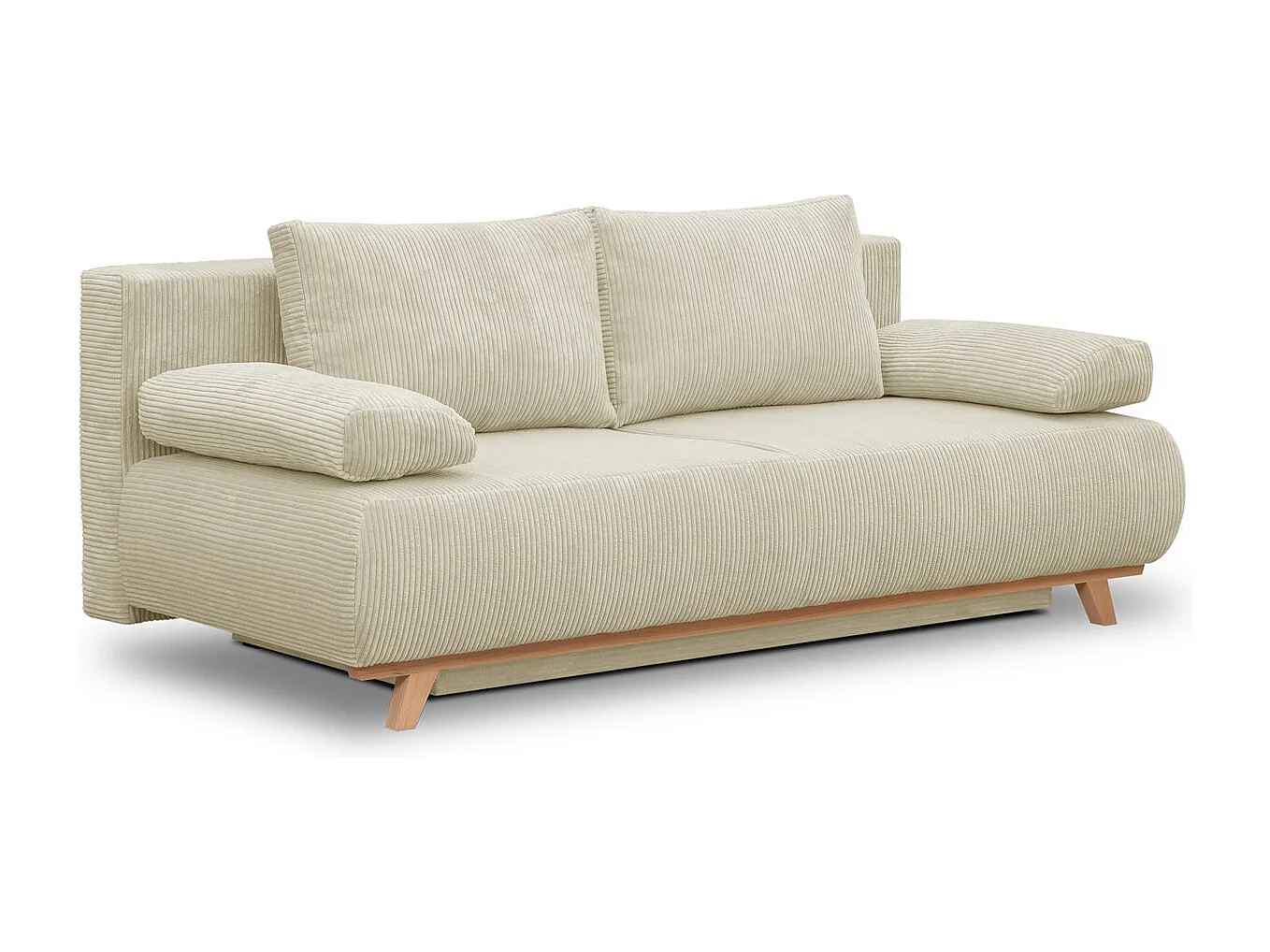 Canapé convertible 3 places avec coffre de rangement en velours côtelé beige - Laria