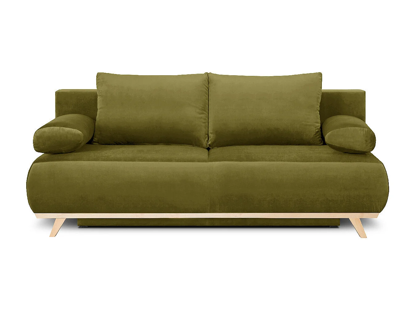 Canapé convertible 3 places avec coffre de rangement en velours vert olive - Laria