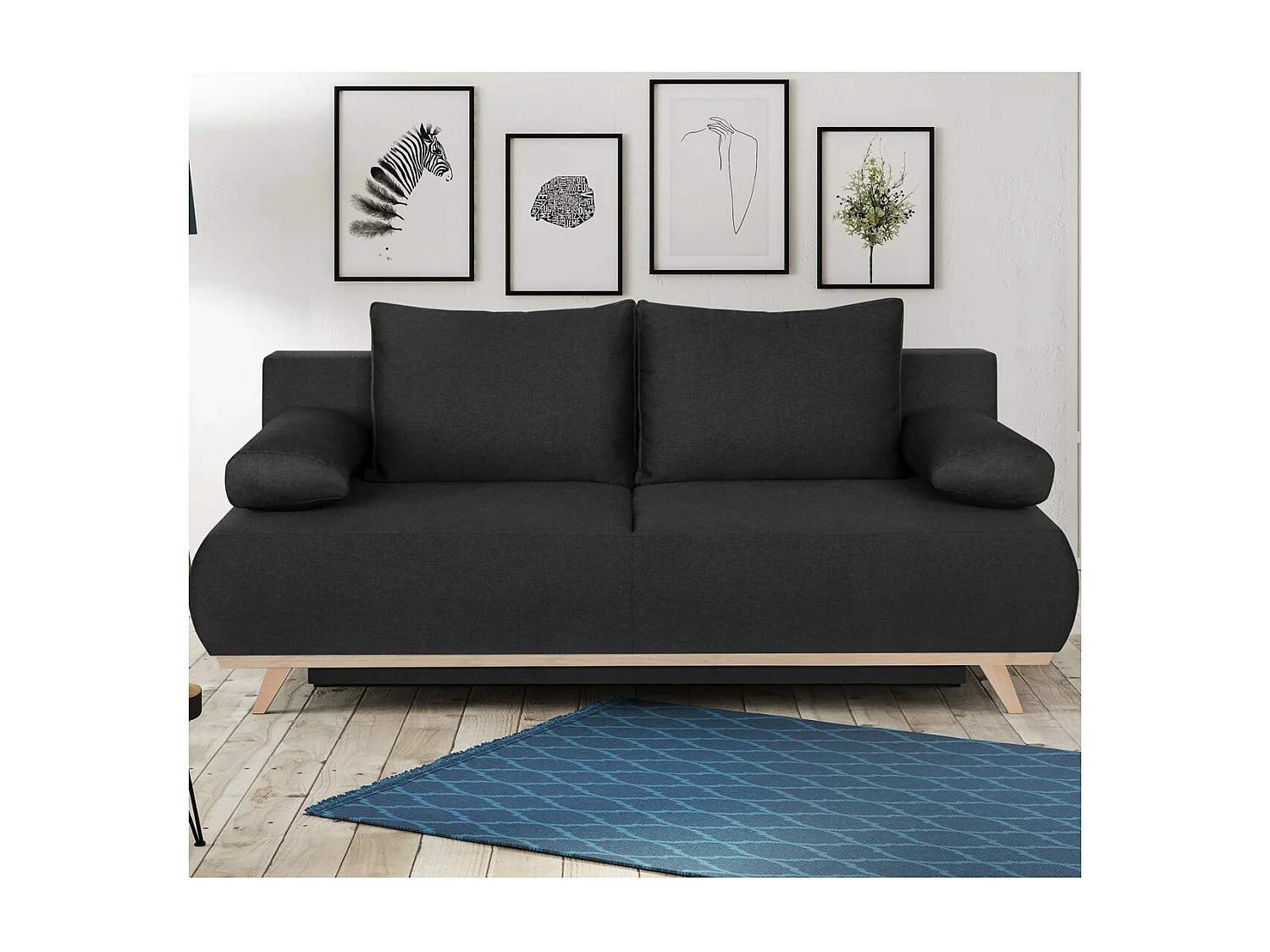 Canapé convertible 3 places avec coffre de rangement en tissu gris anthracite - Laria