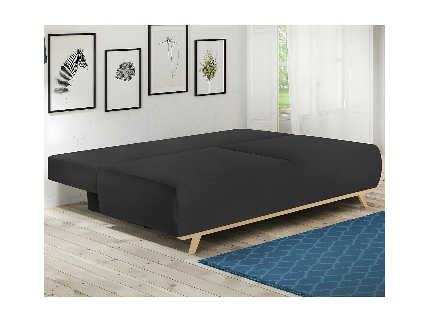 Canapé convertible 3 places avec coffre de rangement en tissu gris anthracite - Laria