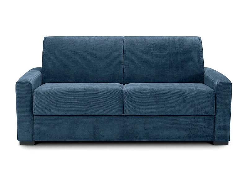 Canapé convertible 3 places en velours fines côtes bleu - Ouverture express - Anzio