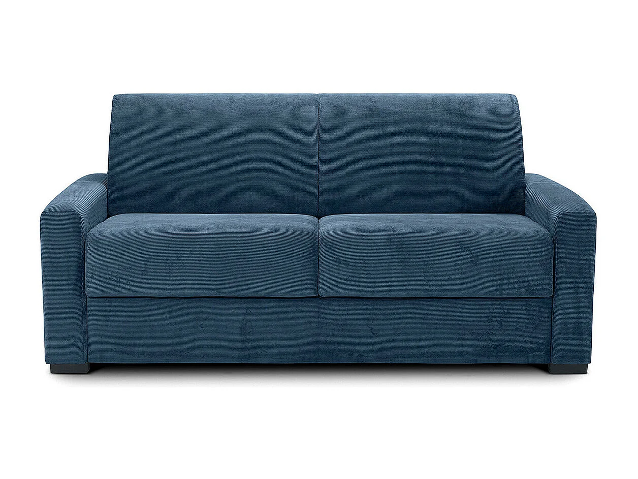 Canapé convertible 3 places en velours fines côtes bleu - Ouverture express - Anzio