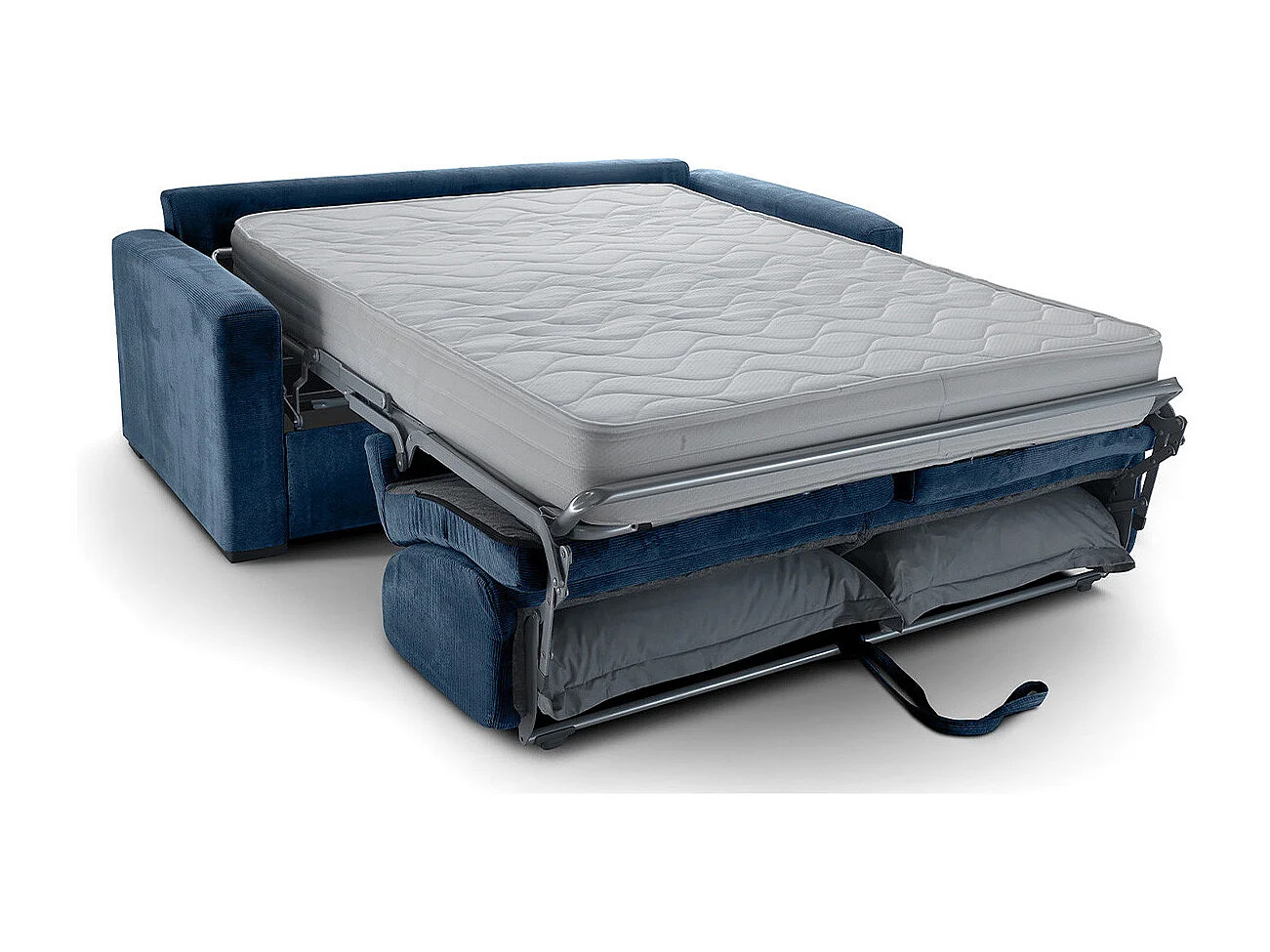 Canapé convertible 3 places en velours fines côtes bleu - Ouverture express - Anzio