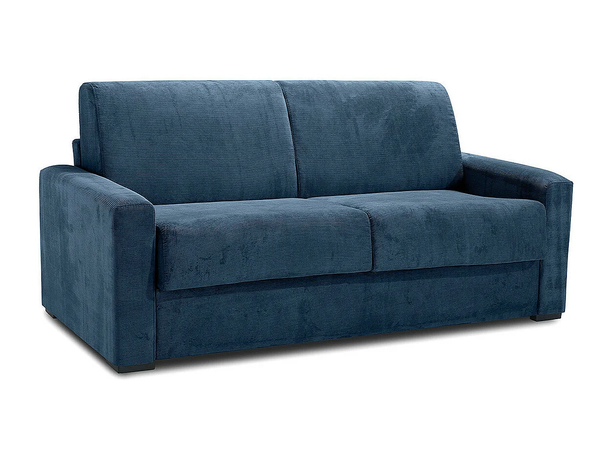 Canapé convertible 3 places en velours fines côtes bleu - Ouverture express - Anzio