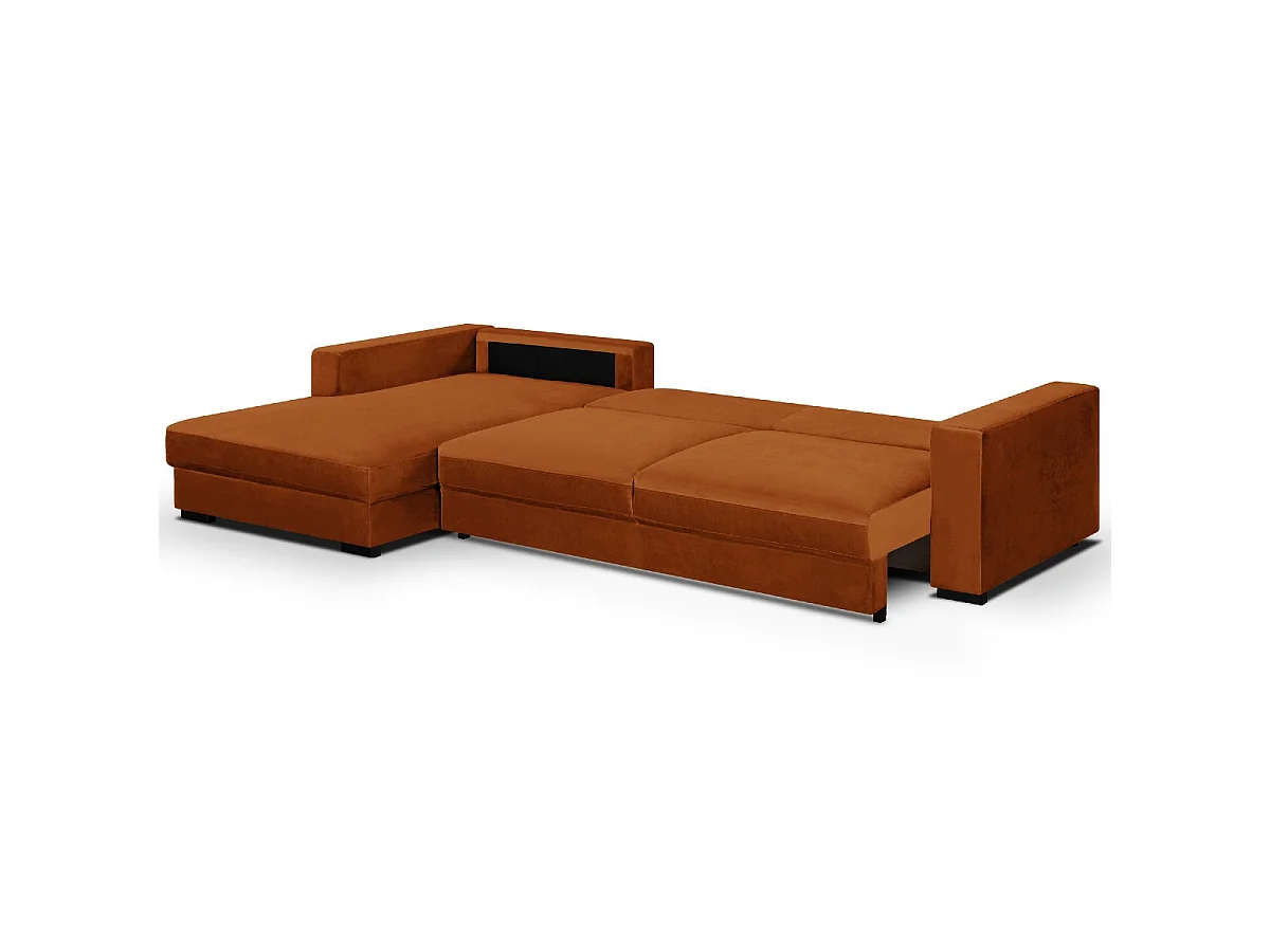 Canapé d'angle gauche convertible 5 places en velours rouille avec coffre de rangement - Robin