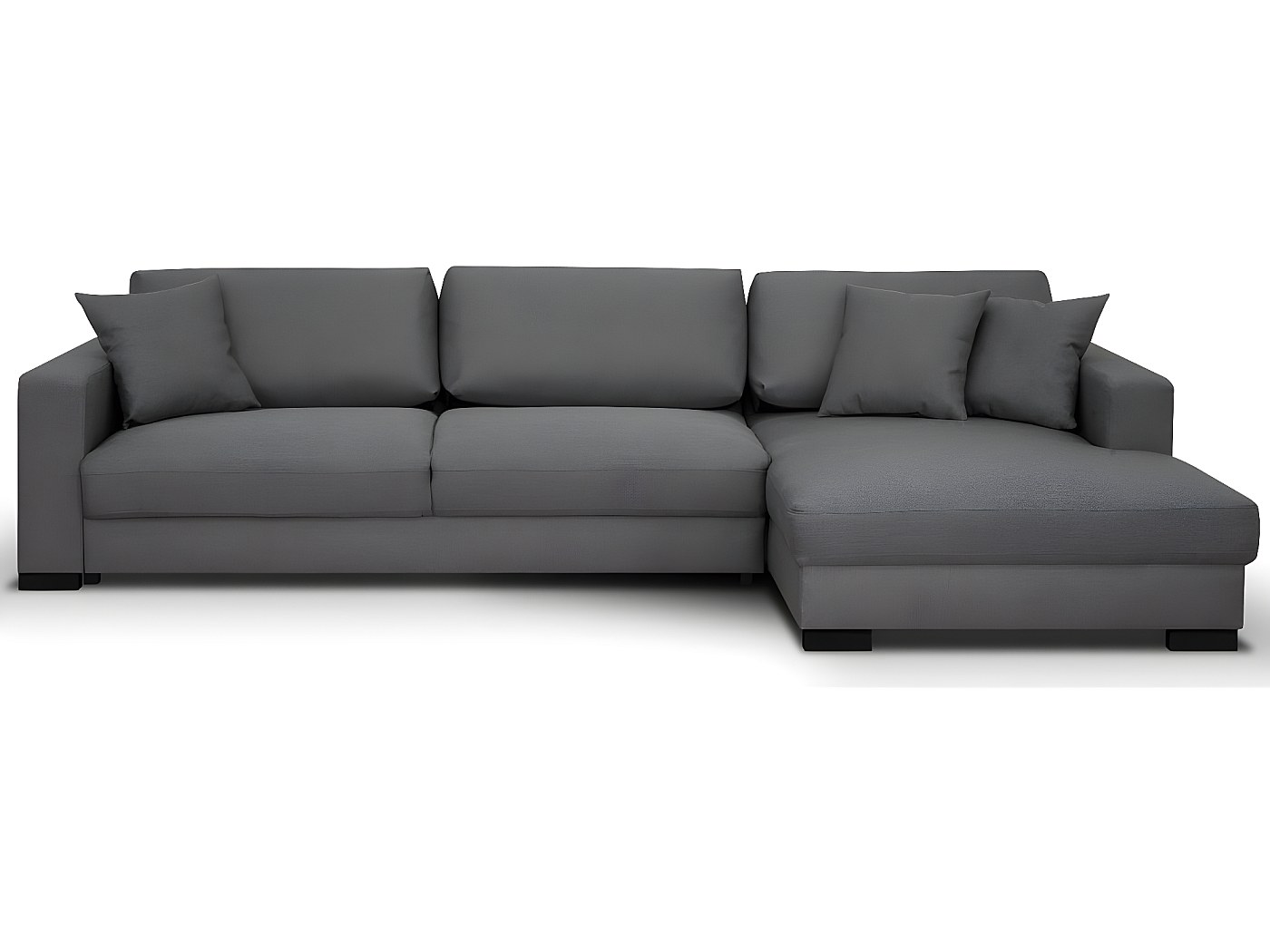 Canapé d'angle droit convertible 5 places en tissu gris souris avec