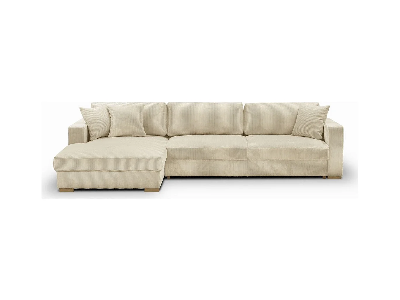 Canapé d'angle gauche convertible 5 places en velours côtelé beige - Robin
