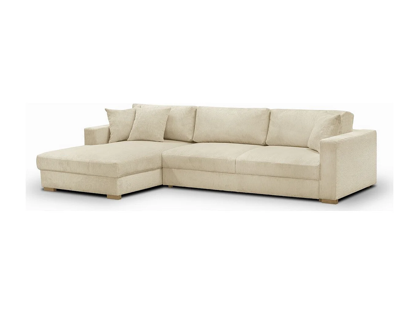 Canapé d'angle gauche convertible 5 places en velours côtelé beige - Robin