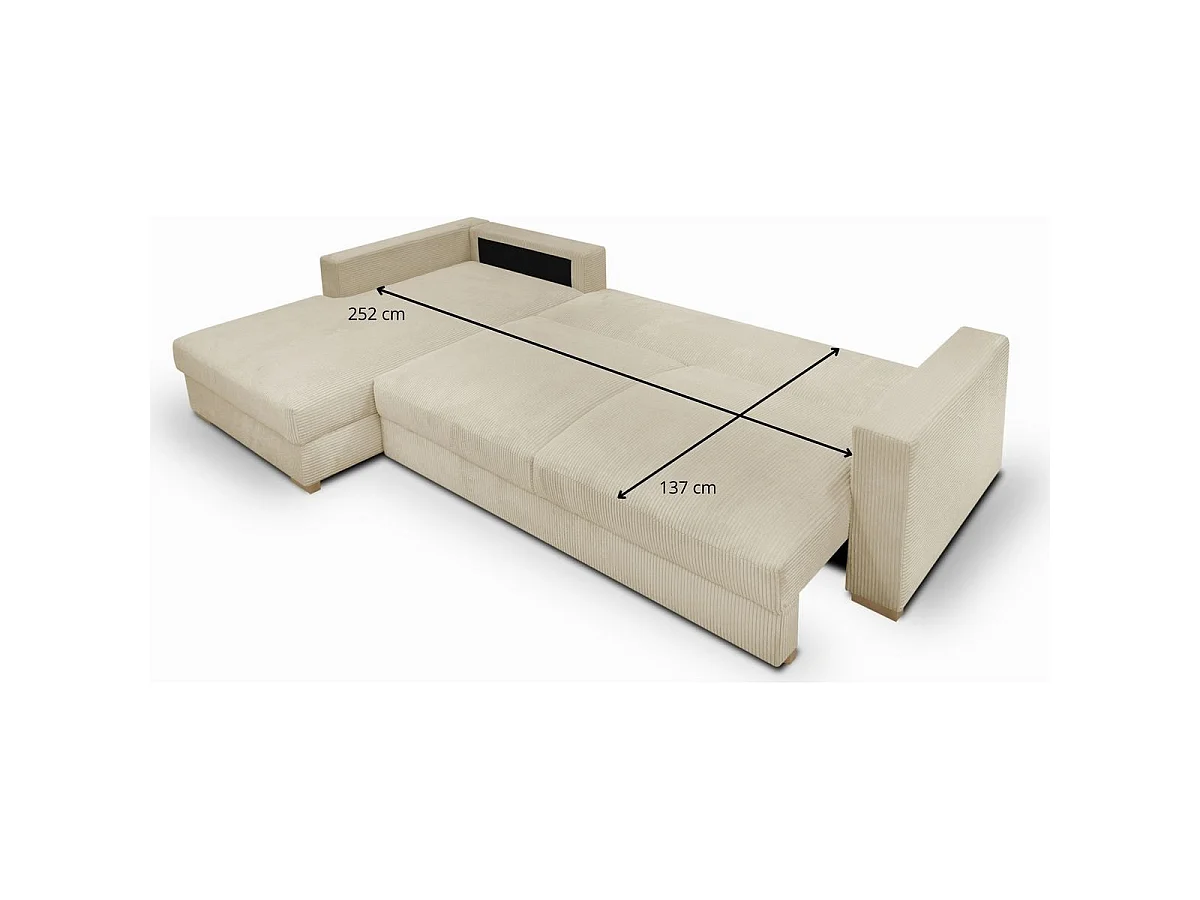 Canapé d'angle convertible 5 places en velours côtelé beige