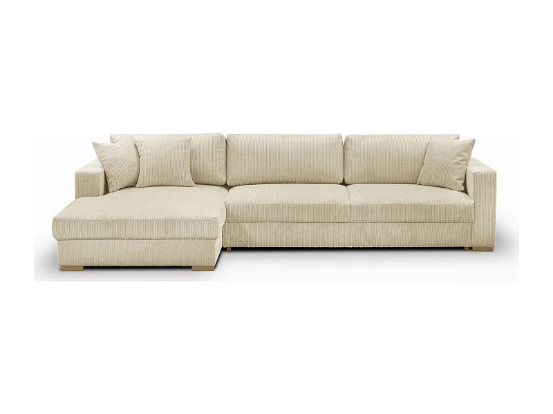 Canapé d'angle gauche convertible 5 places en velours côtelé beige - Robin