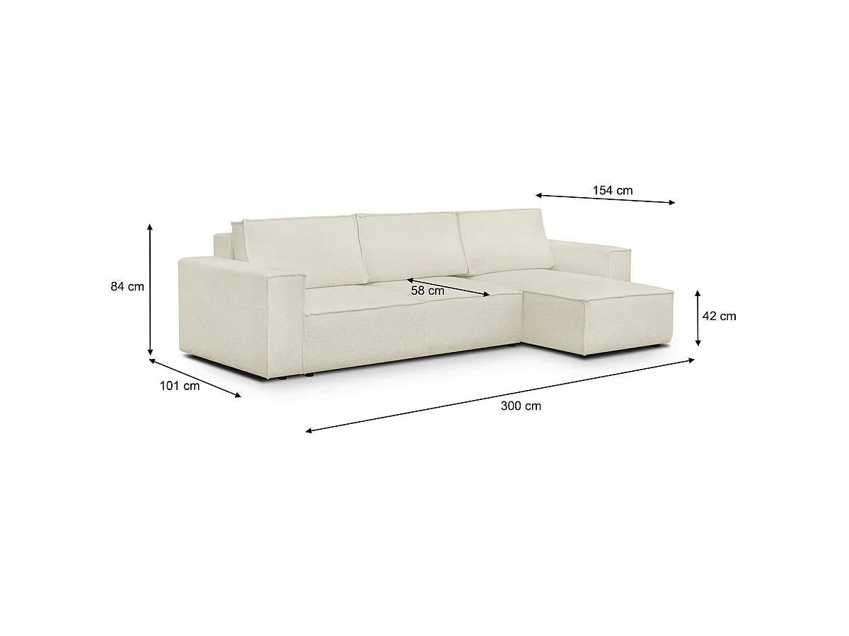 Canapé d'angle convertible 5 places avec coffre en tissu ivoire