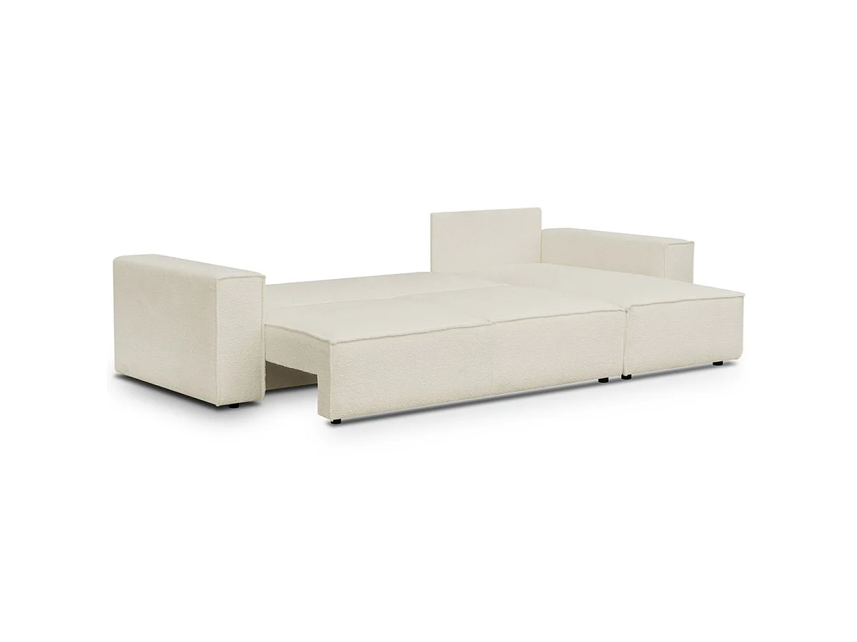 Canapé d'angle convertible 5 places avec coffre en tissu ivoire