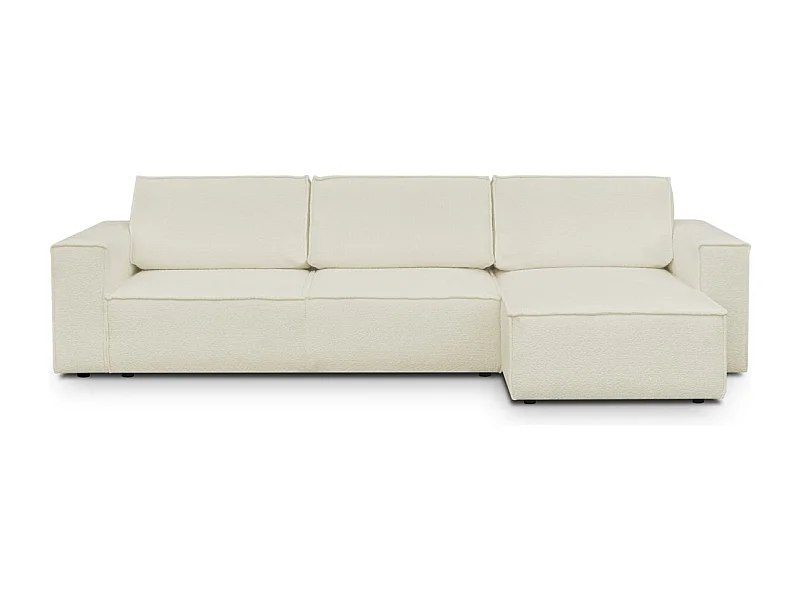 Canapé d'angle convertible réversible 5 places avec coffre de rangement en tissu bouclettes écru - Harper