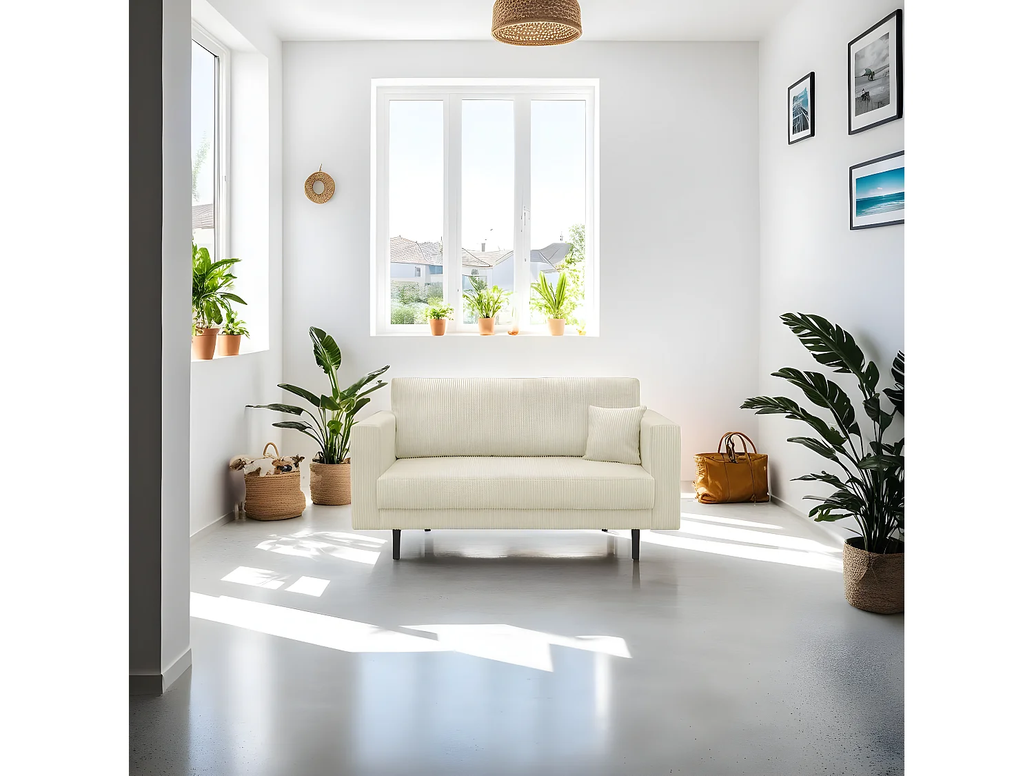 Canapé 2 places vintage en velours côtelé Beige - Pia