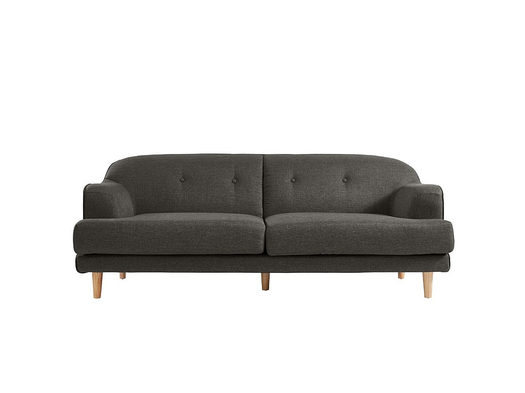 Fauteuil lounge style néo-rétro structure acier noir accoudoirs bois hévéa revêtement tissu