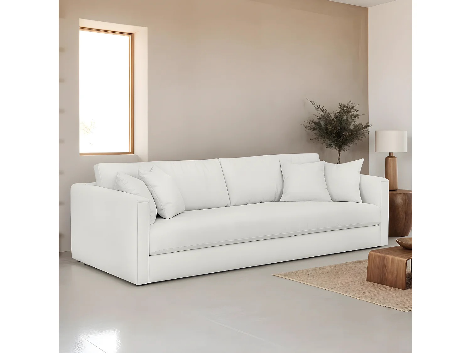 Canapé 4 places en tissu beige ivoire + 4 coussins - Denver