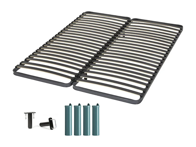 Sommier à lattes + pieds 2x80x200 C221 - 40 lattes bois - Fabrication française