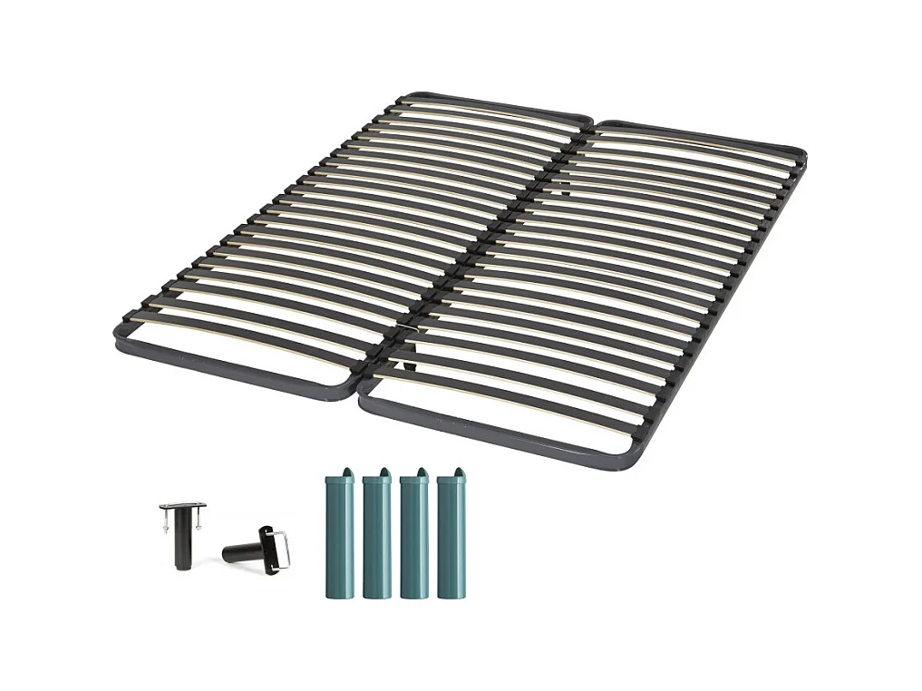 Sommier à lattes + pieds 2x80x200 C221 - 40 lattes bois - Fabrication française