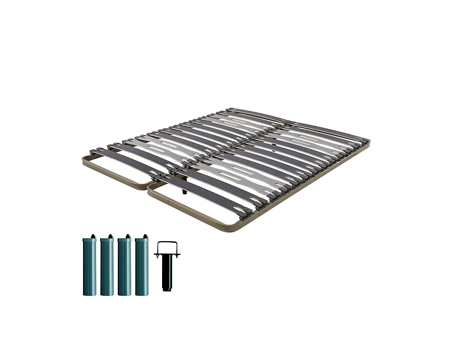 Sommier à lattes + pieds 2x80x200 C413 - 26 lattes bois - Fabrication française