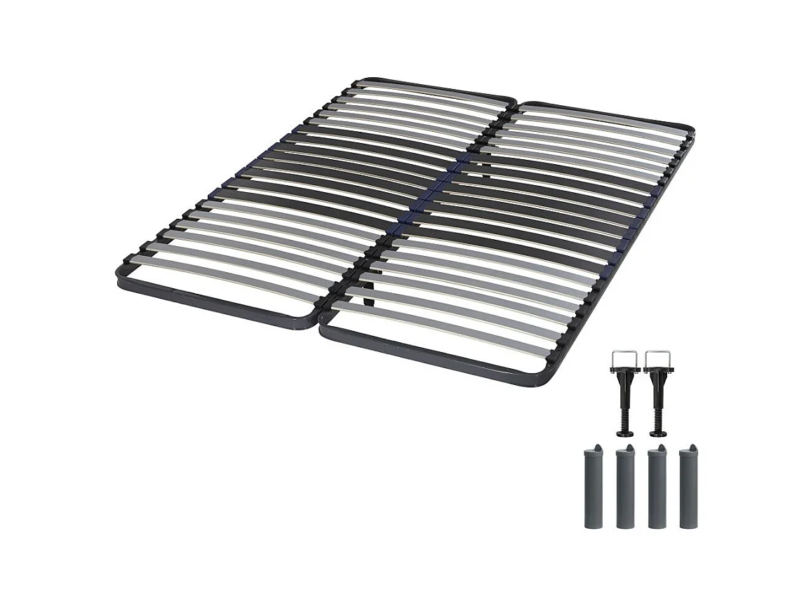 Sommier à lattes + pieds 2x80x200 C34 - 40 lattes bois - Fabrication française