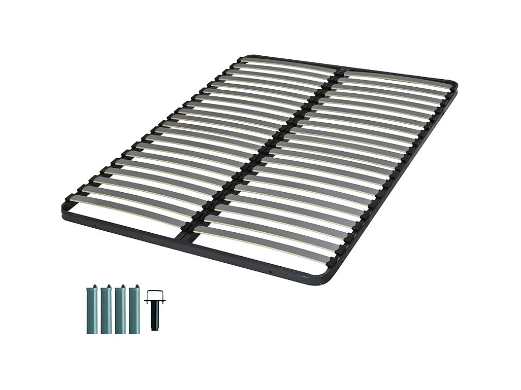 Sommier à lattes + pieds 120x190 Epsilon - 40 lattes bois - Fabrication française