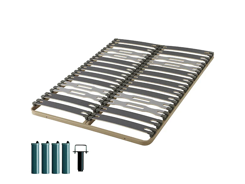 Sommier à lattes + pieds 140x190 C413 - 26 lattes bois - Fabrication française