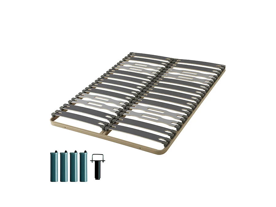 Sommier à lattes + pieds 140x190 C413 - 26 lattes bois - Fabrication française