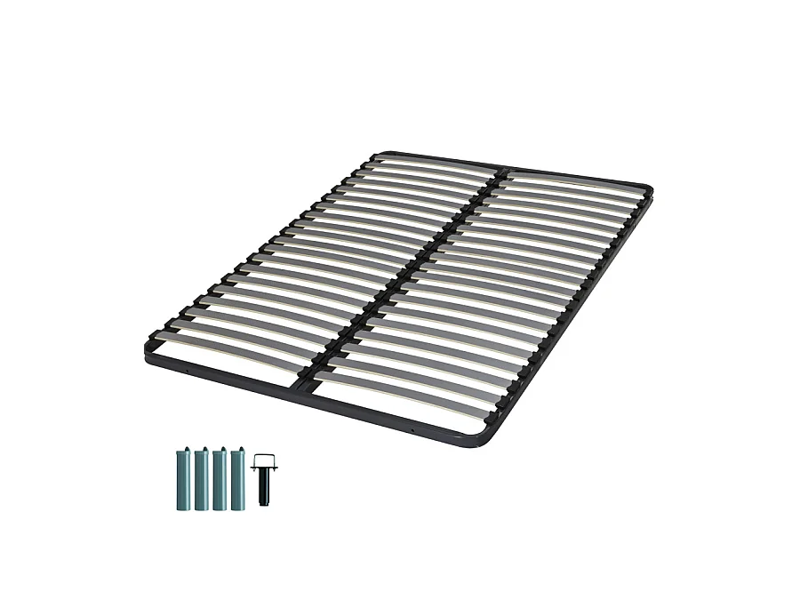 Sommier à lattes + pieds 140x200 C221 - 40 lattes bois - Fabrication française