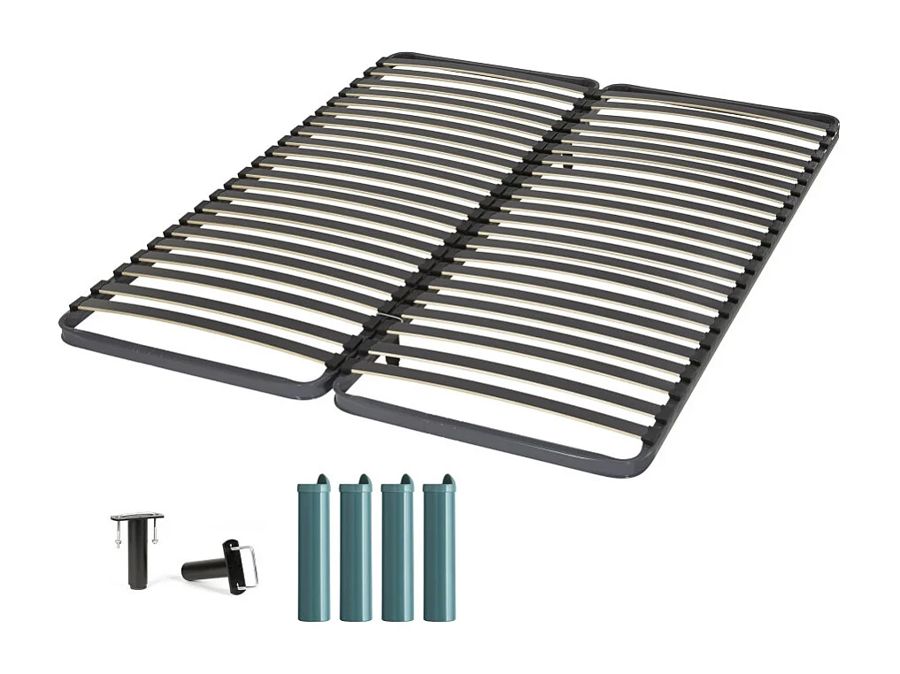 Sommier à lattes + pieds 2x80x200 Epsilon - 40 lattes bois - Fabrication française