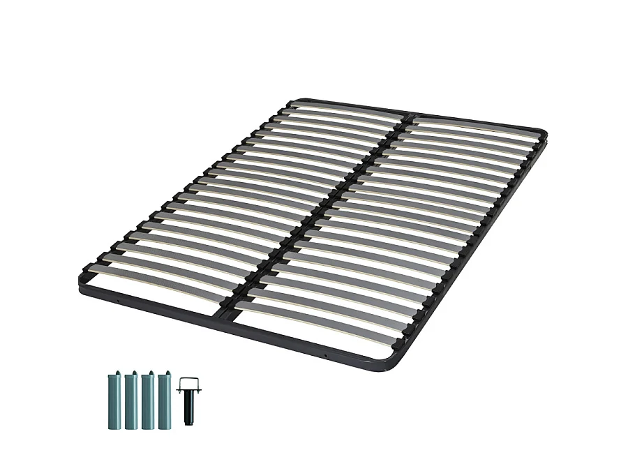 Sommier à lattes + pieds 120x190 C221 - 40 lattes bois - Fabrication française