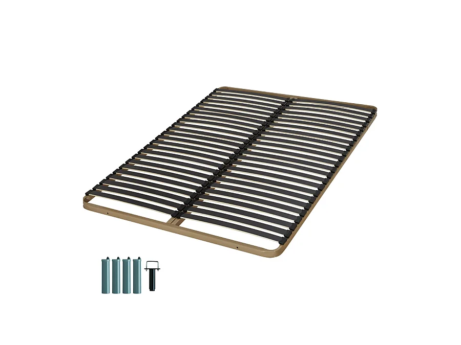 Sommier à lattes + pieds 120x190 C224 - 48 lattes bois - Fabrication française